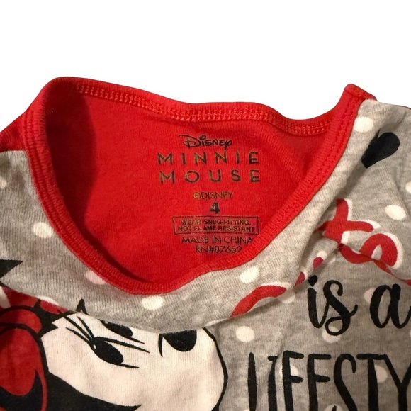 Disney Minnie Mouse Pajama Set Long Sleeve Red White Girls 4 - Picture 3 of 7